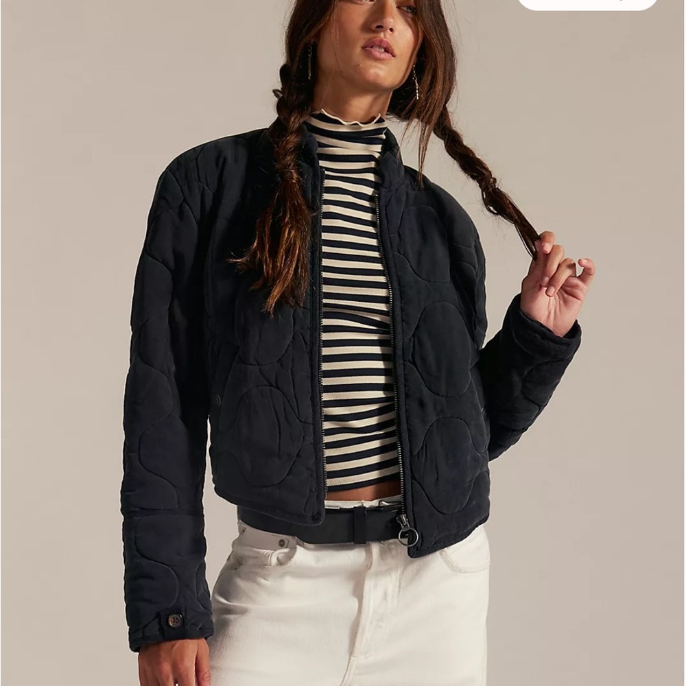 Free People Black Quilted Bomber Jacket